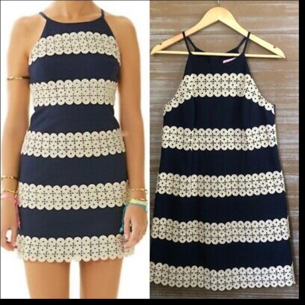 Lilly Pulitzer Annabelle Shift Dress Navy Gold Sz0